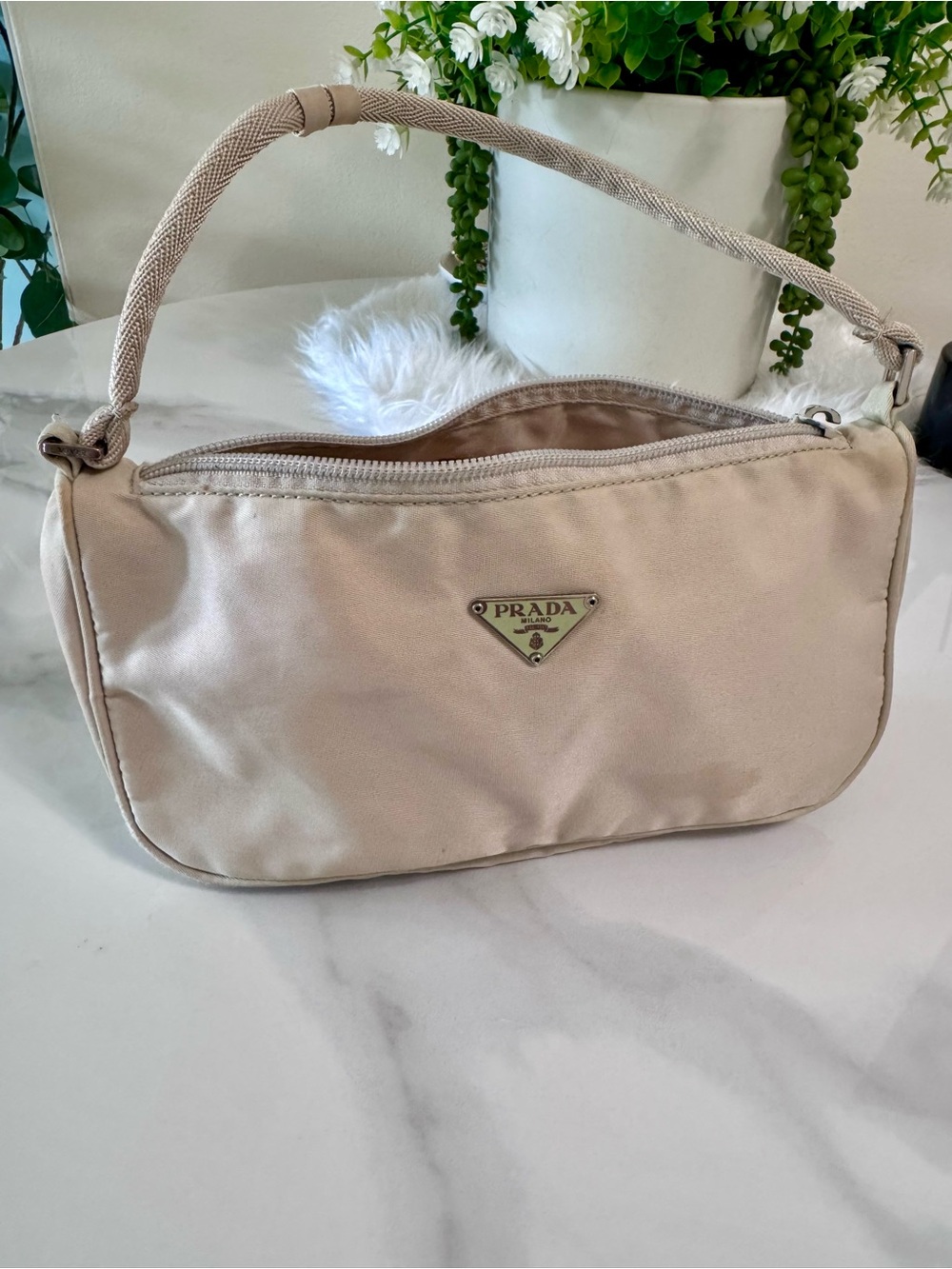 Prada Vintage Tessuto Nylon Mini Hobo Shoulder Bag Corda Ivory Made in Italy